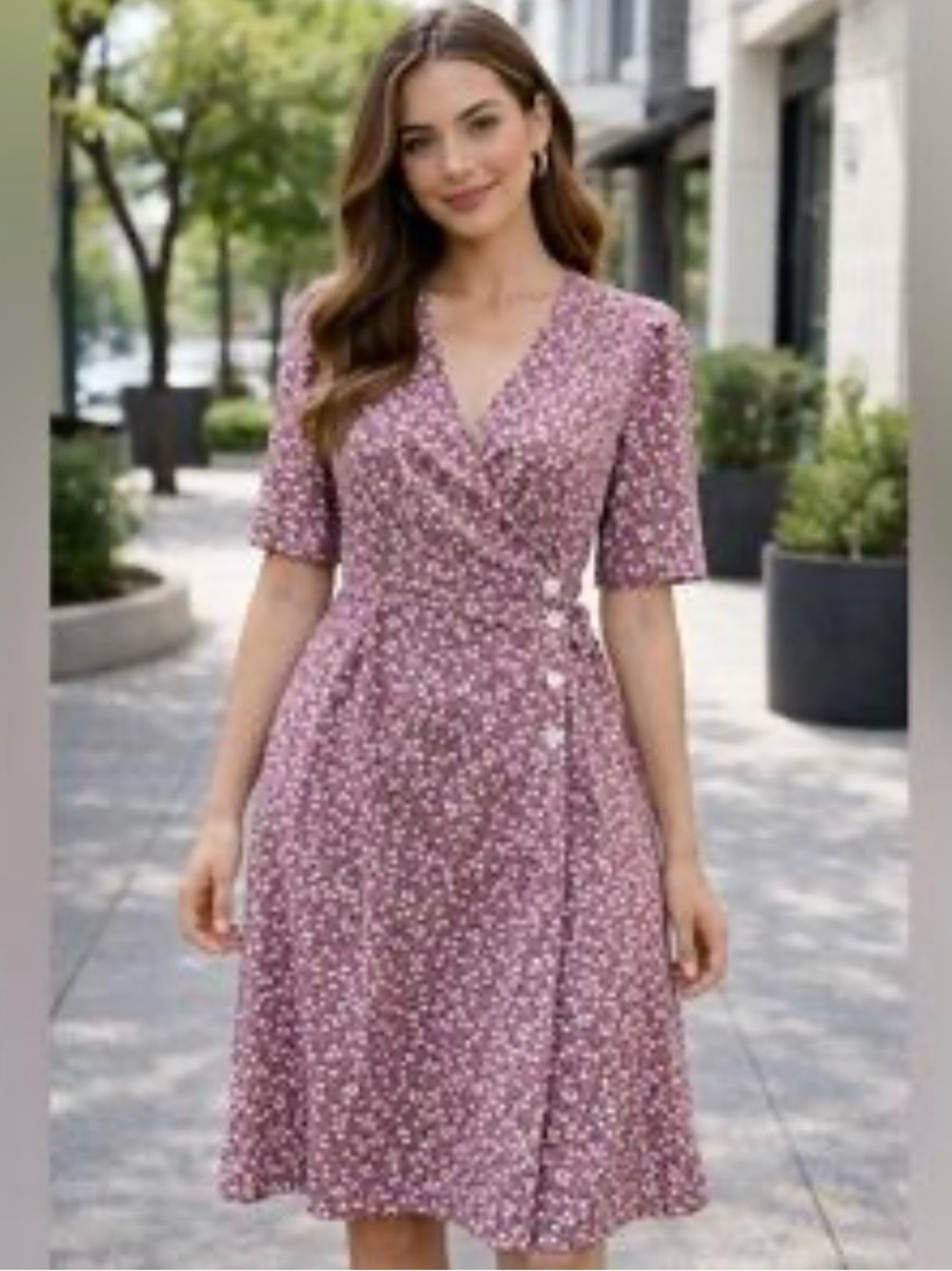 Mauve Polka Dot Wrap Dress
